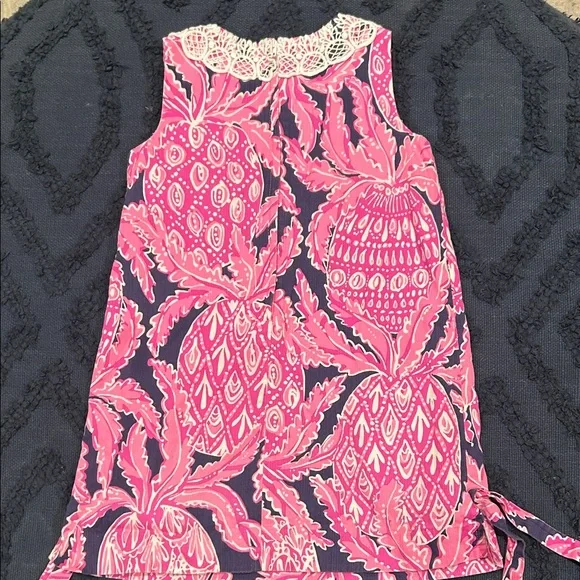 Lilly Pulitzer Pink and Navy Pineapple Print Girls Dress - Picture 4 of 4